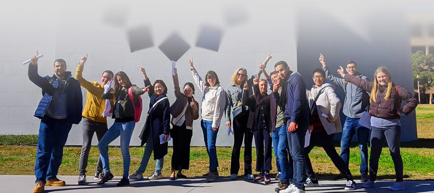 students in front of the blanton museum of art